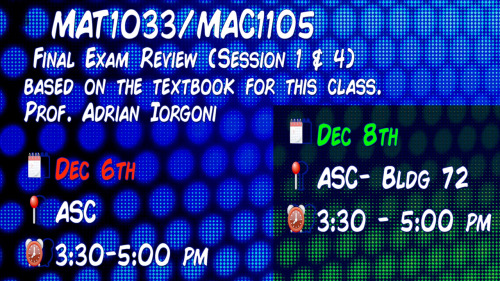 Broward College South Campus • Final Exam Review(Session 1 & 4)MAT1033