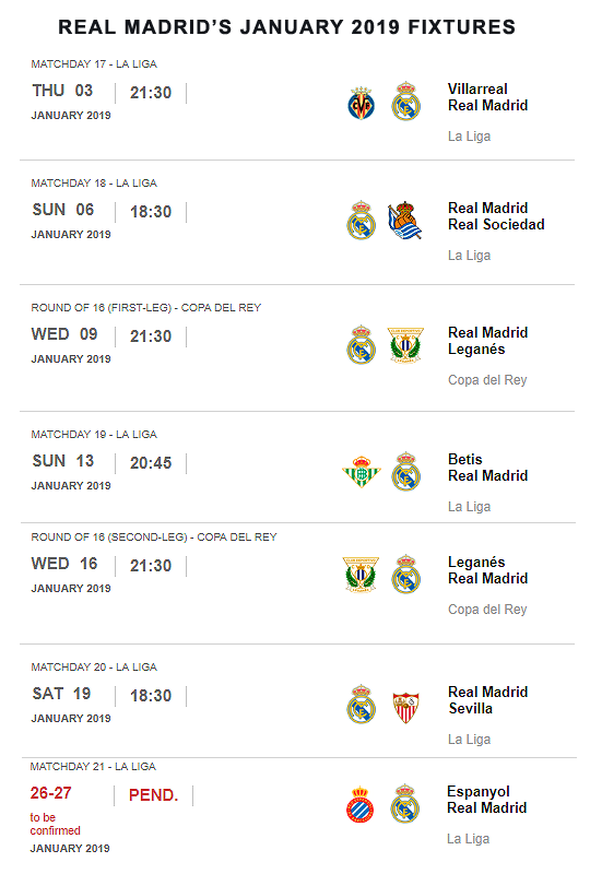 Real Madrid Fixtures In La Liga