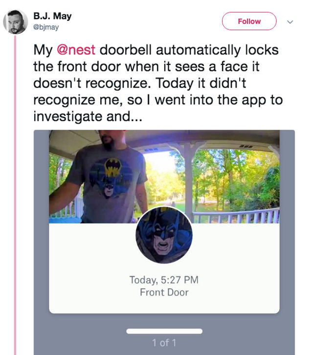 Nest Security Camera Mistakes Homeowner For The Batman On His T