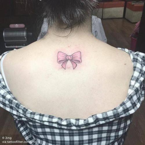 By Jing, done at Jing’s Tattoo, Queens.... jing;small;tiny;love;ifttt;little;upper back;ribbon;illustrative