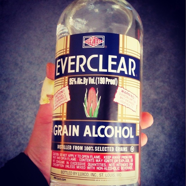 Everclear 190 proof (95 alcohol) The Everclear... Tipsy