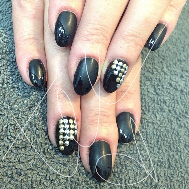 glitter, glimmer, glossy nails • #matte #black #nails and #studs for ...
