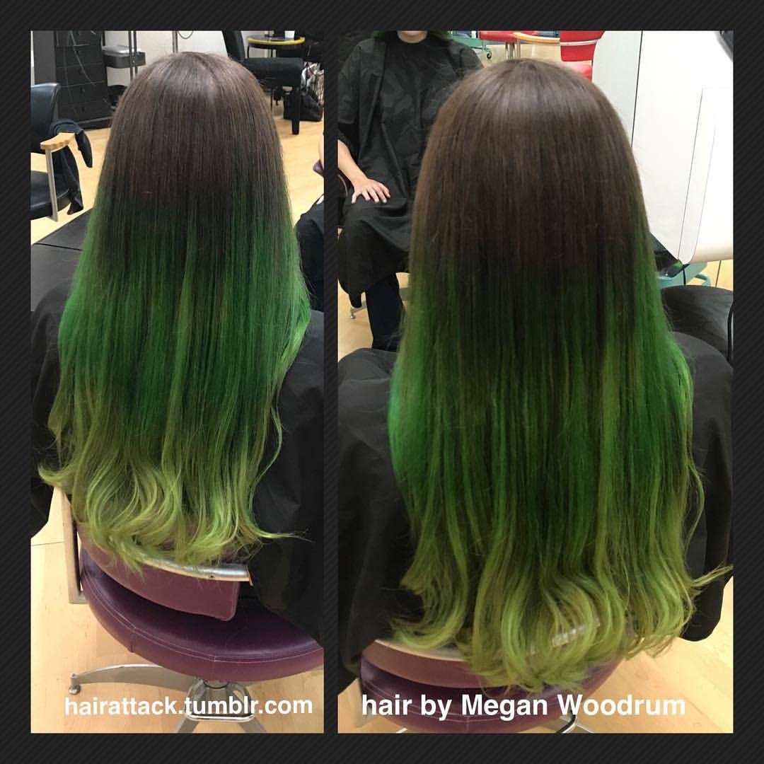 Hair Attack Fade From Natural To Dark Green To Neon Green