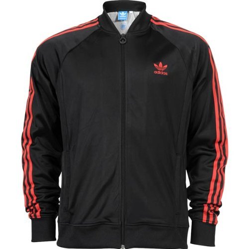 adidas superstar tt track jacket in black light scarlet