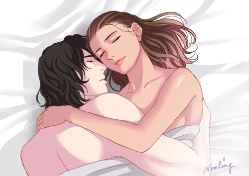 nemling:Rey and Kylo cuddling in bed together (soft nsfw)....