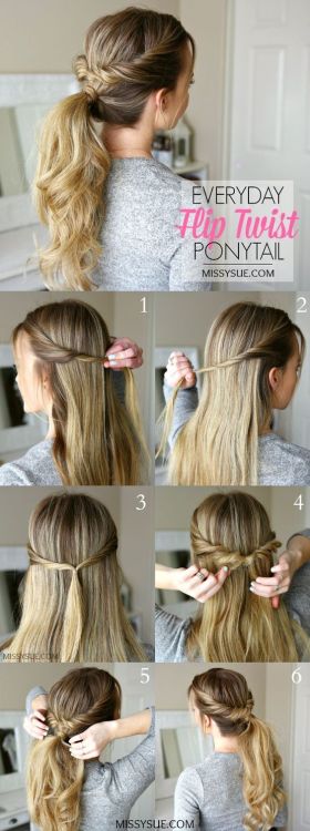 killerhairstyles:Everyday Flip Twist Ponytail