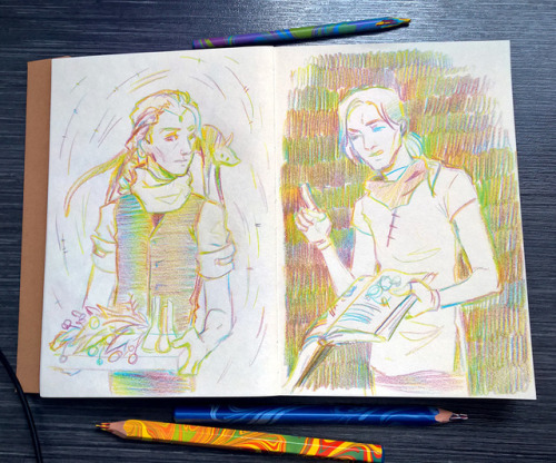 I bought new sketchbook and these funny multicolored pencils and...