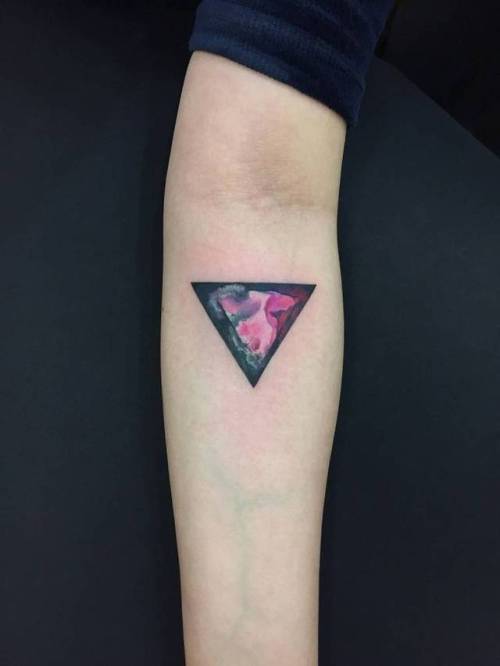 By Amanda Wachob, done at Amanda Wachob Tattoo Studio, Brooklyn.... geometric shape;small;abstract;triangle;watercolor;tiny;ifttt;little;amandawachob;inner forearm