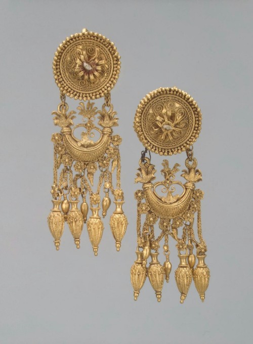 theancientwayoflife:~Pair of Earrings with a Disc and a...