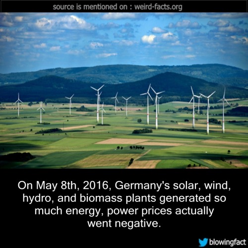 mindblowingfactz:On May 8th, 2016, Germany’s solar, wind,...