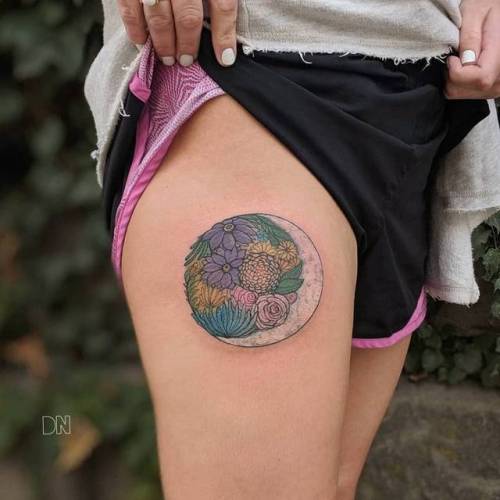By Dino Nemec, done at Lone Wolf Private Tattooing Studio,... dinonemec;small;astronomy;tiny;thigh;ifttt;little;crescent moon;moon;medium size;illustrative