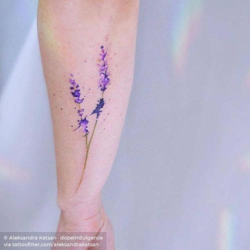 By Aleksandra Katsan · dopeindulgence, done at Tattooed... flower;small;watercolor;tiny;lavender;ifttt;little;aleksandrakatsan;nature;forearm;medium size