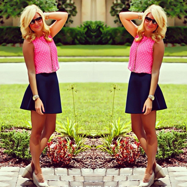 Shop Dandy | #ootd in pink dots and a navy skirt || full links...