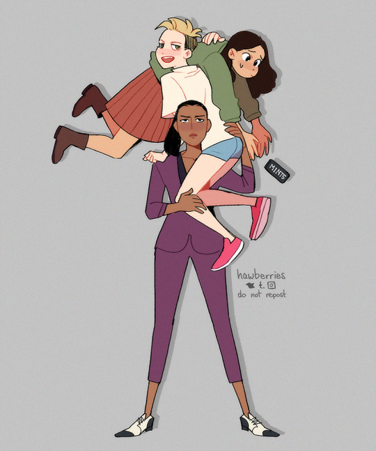 i liked the new charlie’s angels movie a lot!! [image is a drawing of characters from charlie’s angels (2019; jane is standing...