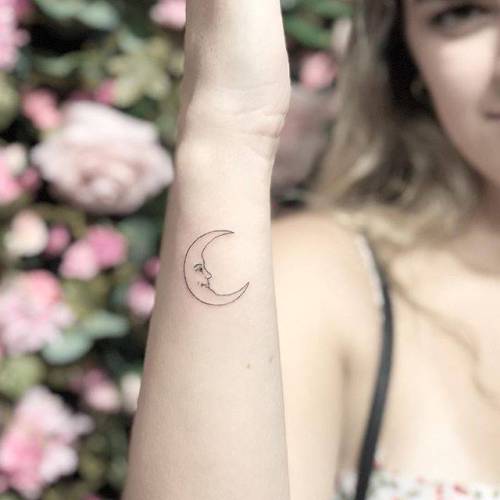Tattoo tagged with: mj, small, astronomy, line art, tiny, ifttt, little,  wrist, crescent moon, minimalist, moon, fine line 