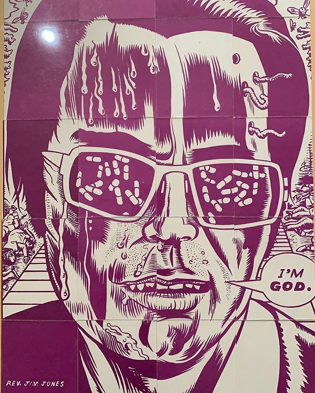 desertislandcomics:
“Jim Jones by Gary Panter. This was a puzzle printed on the backs of “serial killer trading cards” in the 90s. Jones wasn’t a serial killer but a cult leader who led his followers to mass suicide in the 70s.
”