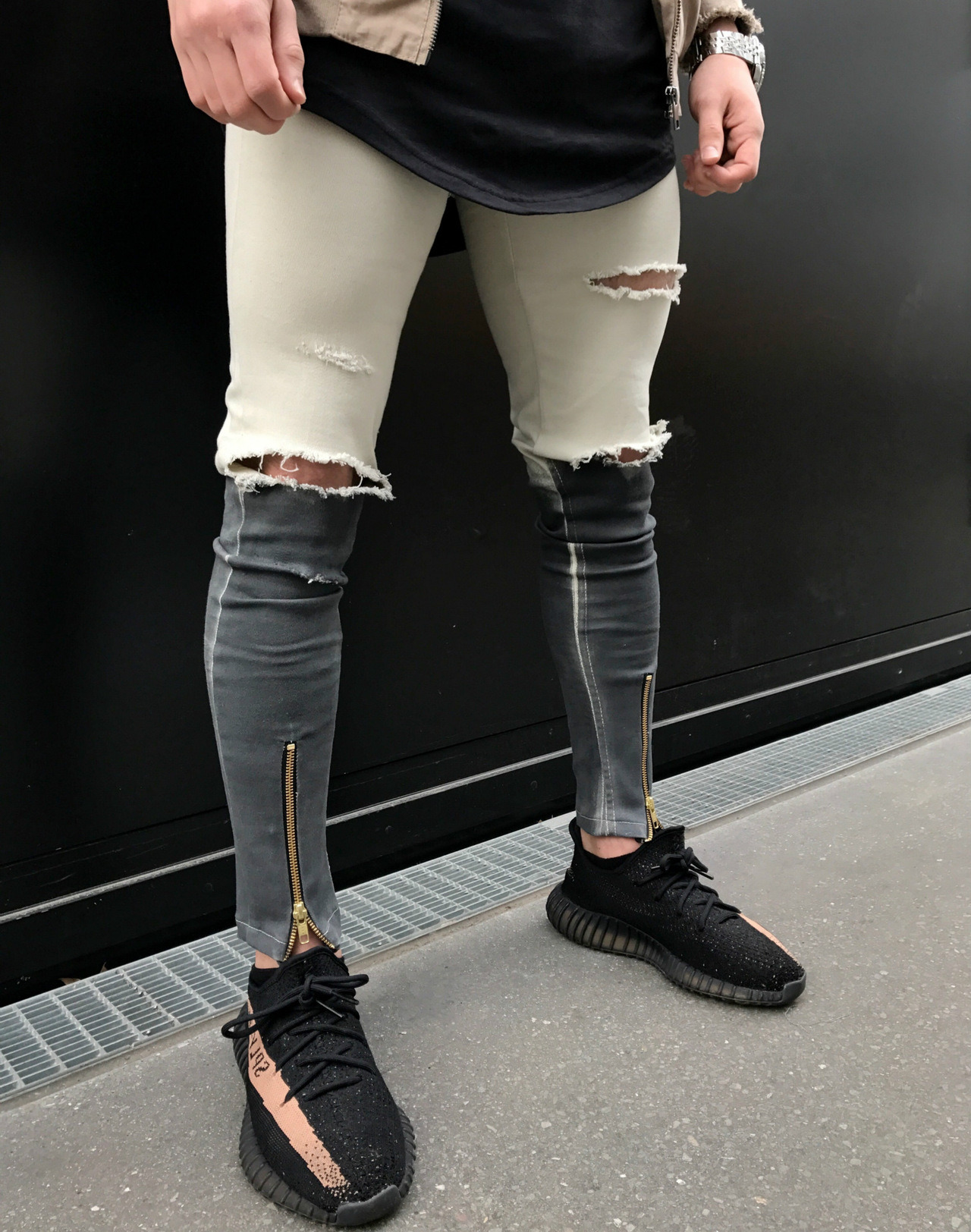 beige ripped jeans