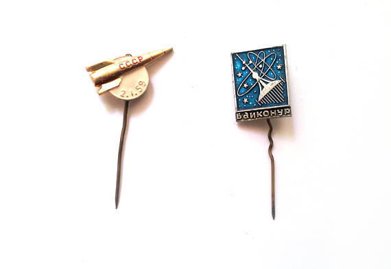 Soviet space themed lapel pins
Buy: https://www.etsy.com/sovietpostcards/listing/530825351/