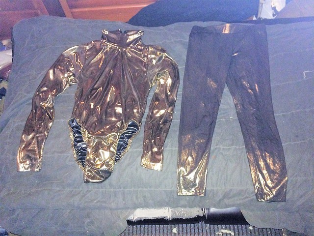 Metallic Bodysuits — Gold lame’ bodysuit and matching gold lame’...