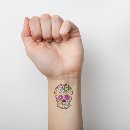 Sugar skull temporary tattoo on the left inner wrist, get it... skull;human skull;temporary;sugar skull