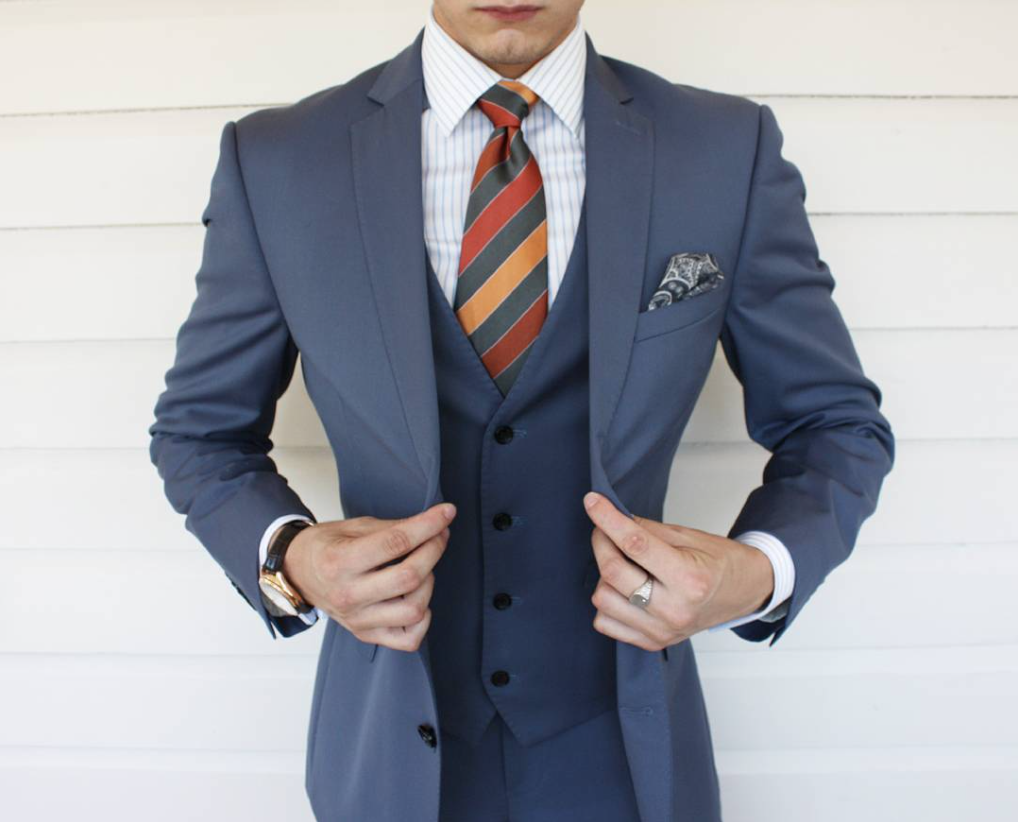 Three Piece Suit And Striped Tie. - Bows-n-ties