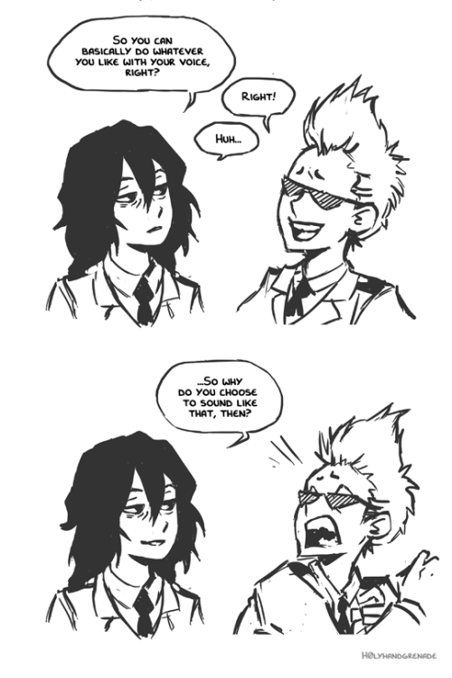 h0lyhandgrenade:Aizawa being a snide bitch to Mic since...