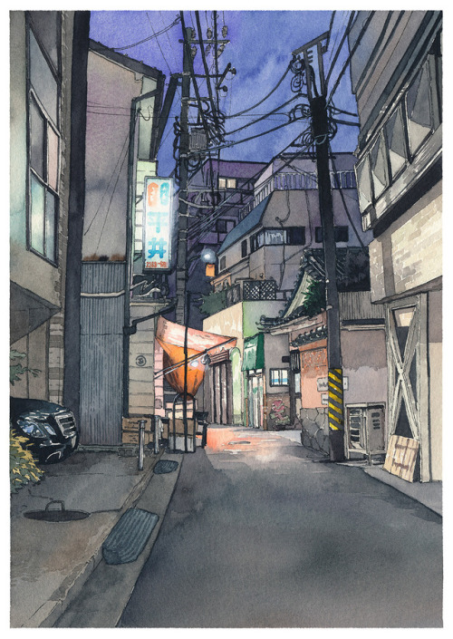 mydarkenedeyes:Mateusz Urbanowicz - Tokyo at Night (Watercolour...