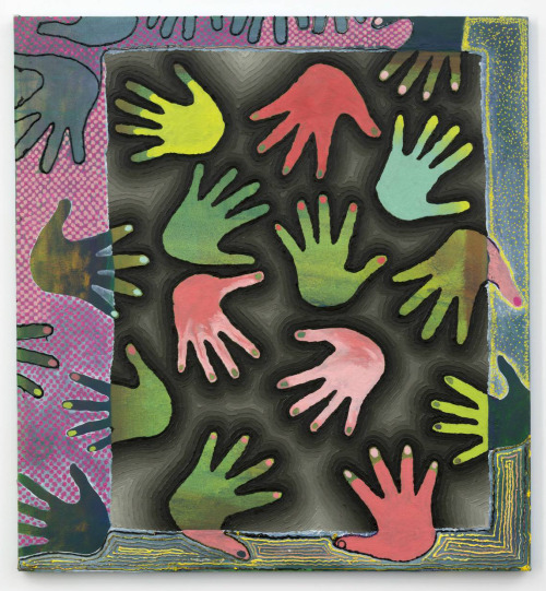 Image: A painting with hand shapes by Paul DeMuro, Fellow in Painting '15.