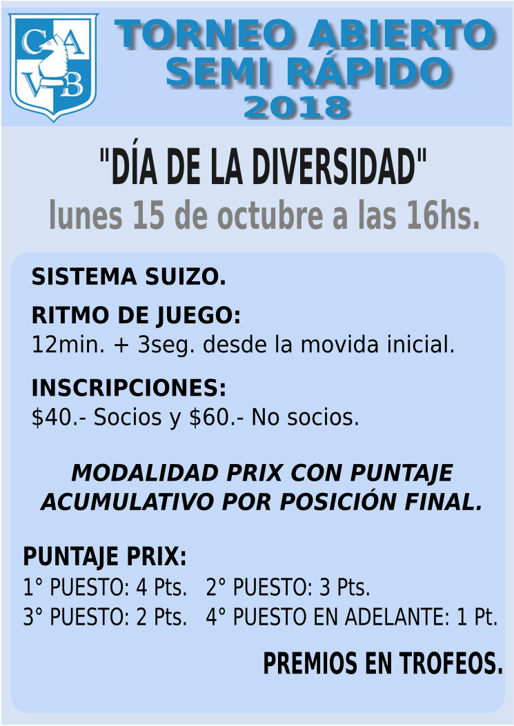 ABIERTO SEMI RÃPIDO â€œDÃA DE LA DIVERSIDADâ€lunes 15 de octubre, 16:00 horas.