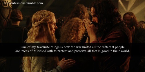 One of my favourite things is how the war united all the different people and races of Middle-Earth to protect and preserve all that is good in their world.