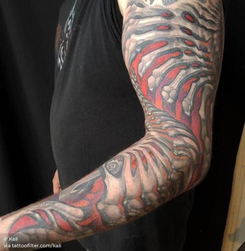 By Kali, done at Never Say Die Tattoo Studio, Croydon.... black and grey;kali;huge;biomechanical;facebook;twitter;sleeve