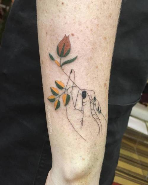 By Shannon Perry, done at Valentine’s Tattoo Co., Seattle.... hand;flower;anatomy;single needle;facebook;nature;forearm;twitter;shannonperry;medium size