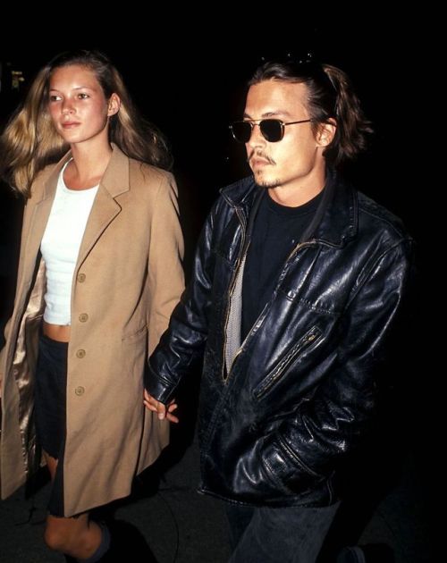 90sclubkid:Kate Moss and Johnny Depp, 1995