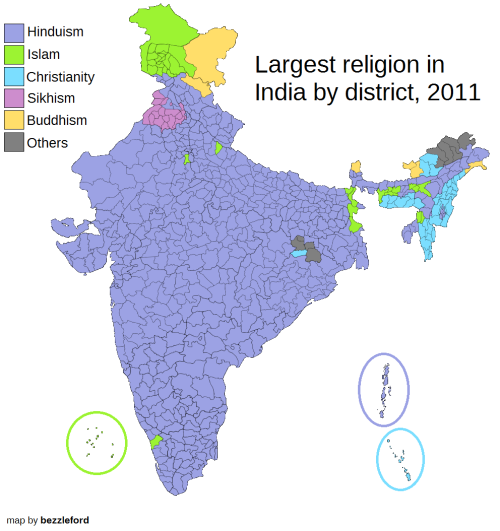 Largest religion by district in India, 2011... - Maps on the Web