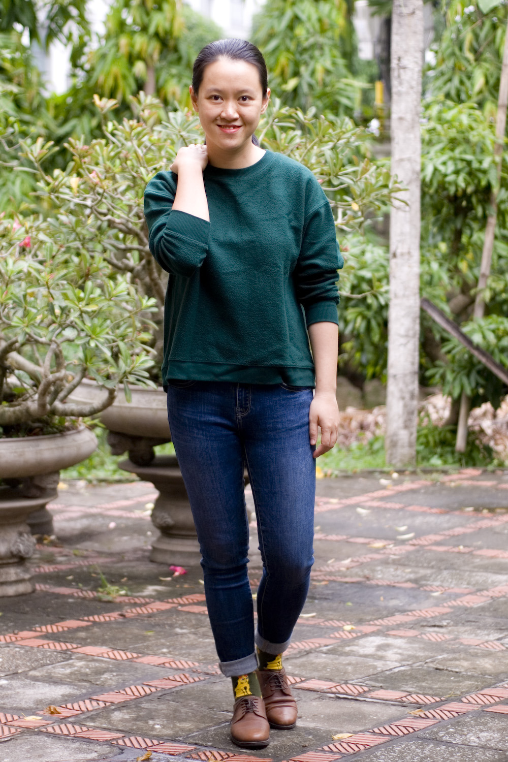 Green sweater hotsell and jeans