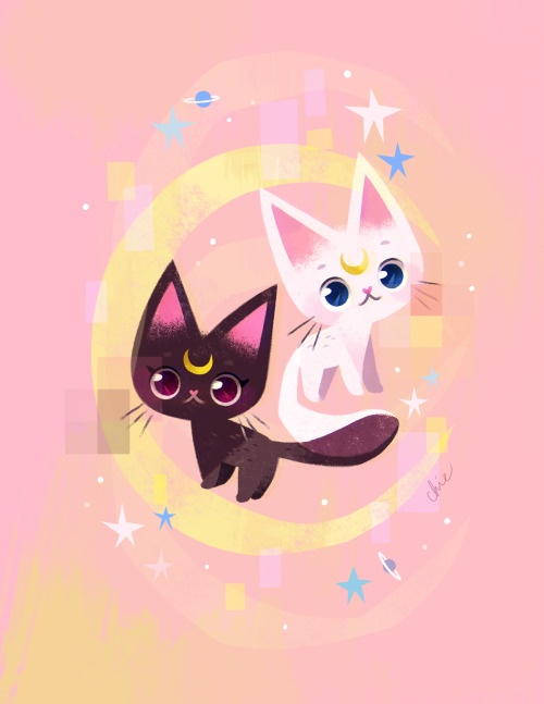 tinysnails:little moon kitties. my piece for the Moon Prism...