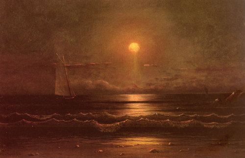 artbeautypaintings:Sailing by moonlight - Martin Johnson Heade 