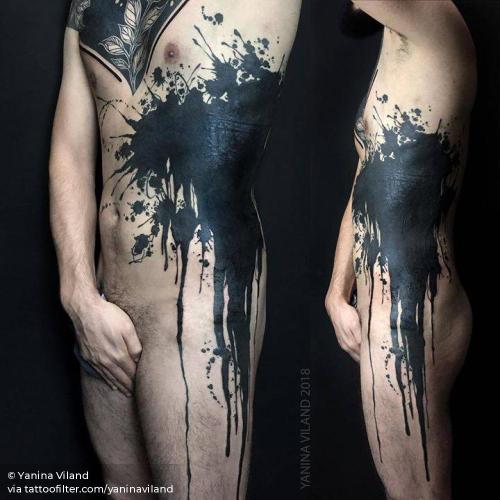 By Yanina Viland, done in Curitiba. http://ttoo.co/p/34817 abstract;big;blackout;blackwork;brush stroke;facebook;painting tatto;profession;side;twitter;yaninaviland