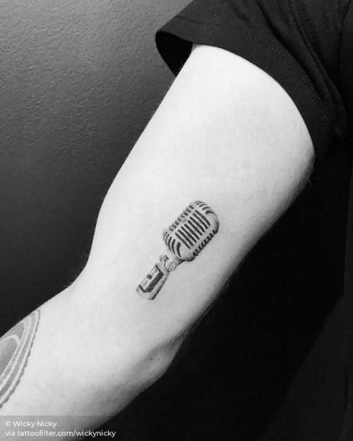 Tattoo tagged with: music, small, single needle, inner arm, wickynicky, tiny,  ifttt, little, microphone, techie 