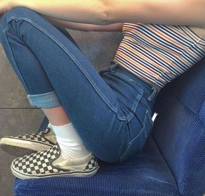 purple checkered vans outfit