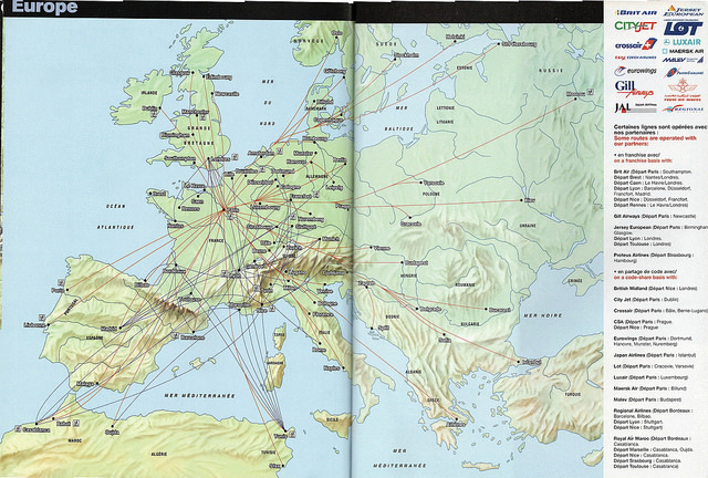 air france route map europe Airline Maps Air France Routes 1998 The Air France Global air france route map europe