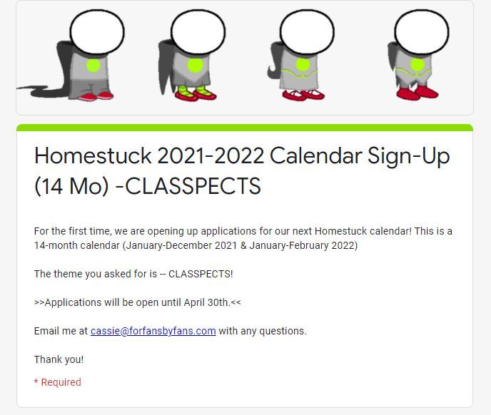 Homestuck Calendar 2020