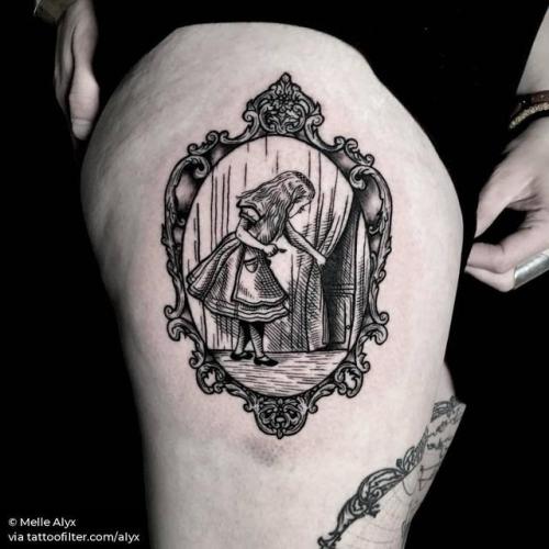 By Melle Alyx, done at MTL Tattoo Nord, Montreal.... alice in wonderland characters;alice in wonderland;alice s adventures in wonderland;alice;alyx;art;disney;england;engraving;europe;facebook;fictional character;film and book;frame;furniture;john tenniel;location;medium size;other;patriotic;thigh;twitter;united kingdom;united states of america