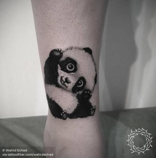 By Wahid Echad, done at 19:28 Tattoo Parlour, Barcelona.... bear;animal;panda;ankle;facebook;blackwork;twitter;medium size;wahidechad;illustrative