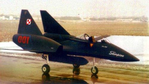 british-eevee:Mockup of the Polish PZL-230F Skorpion jet that...