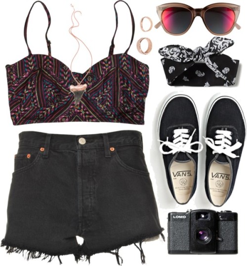 shorts vans black vans lomo tooth necklace bandana billabong billabong bralette shark tooth neckalce levis summer outfit soft grunge grunge fashion polyvore