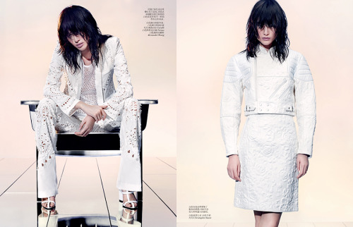 Sui He Dons All-White Leather in Vogue China by Sharif Hamza