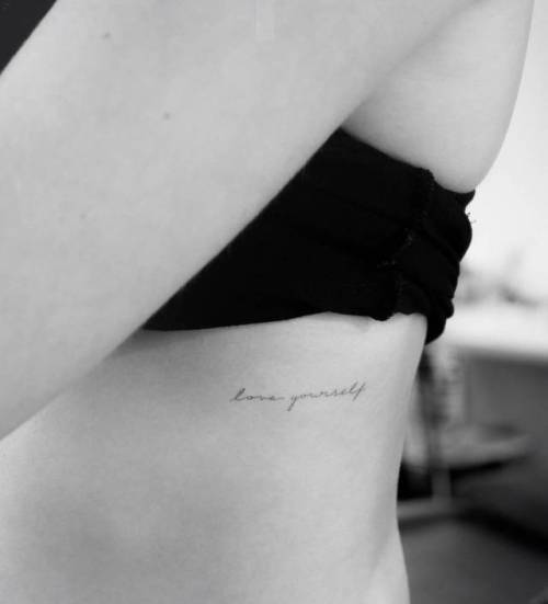 By Jakub Nowicz, done in Milan. http://ttoo.co/p/36369 small;jakubnowicz;single needle;line art;languages;rib;tiny;love quote;love;ifttt;little;english;love yourself;quotes;english tattoo quotes;fine line