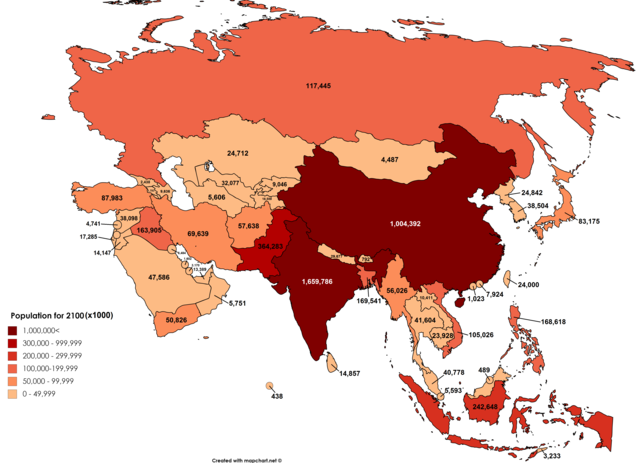 Population of Asia by 2100. - Maps on the Web