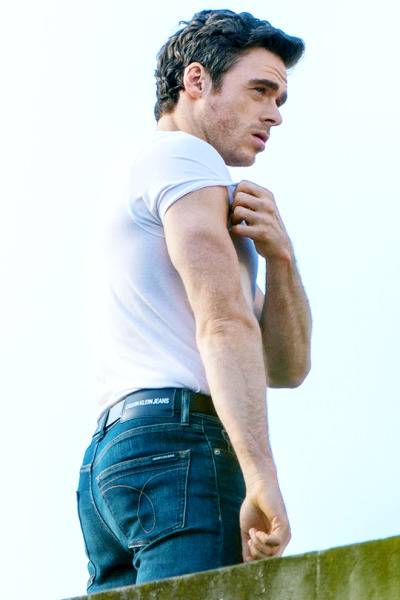 Richard Madden on set for Calvin Klein